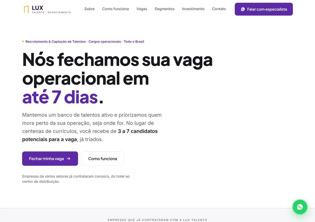 Miniatura do site da Lux Talents